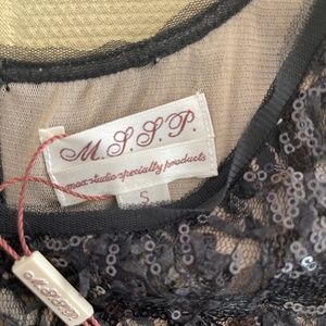 Max studio specialty products black beaded lace top